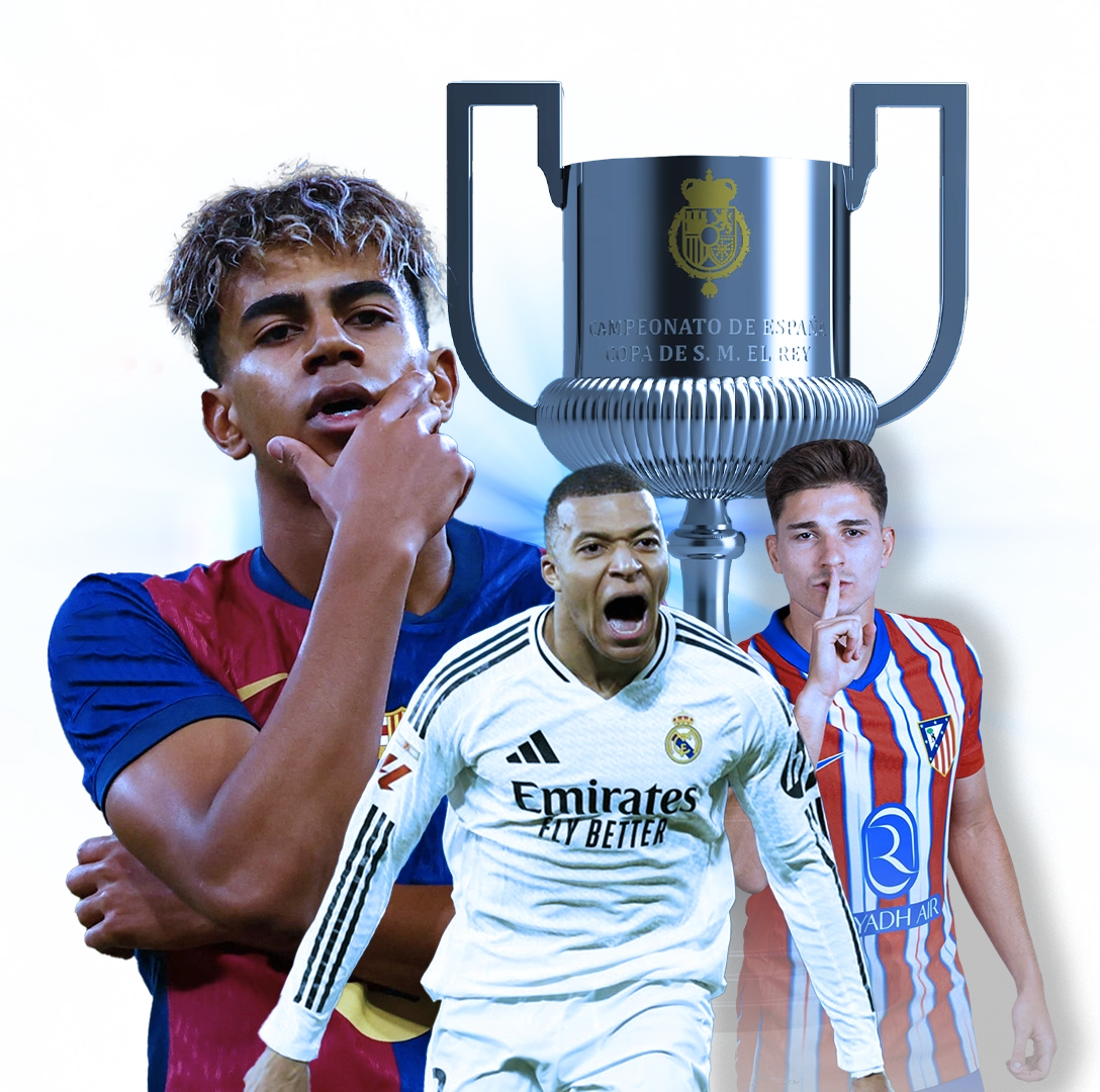 Jugadores y trofeo de la Copa del Rey