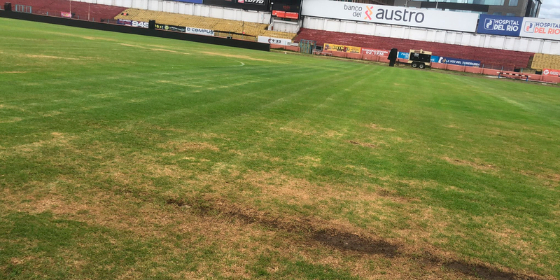 LA CANCHA DEL ESTADIO ALEJANDRO SERRANO EN DETERIORO