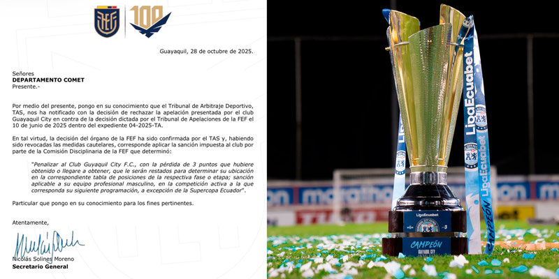 TAS confirma sanción a Guayaquil City: pierde tres puntos y podría devolver las medallas si cae ante Leones
